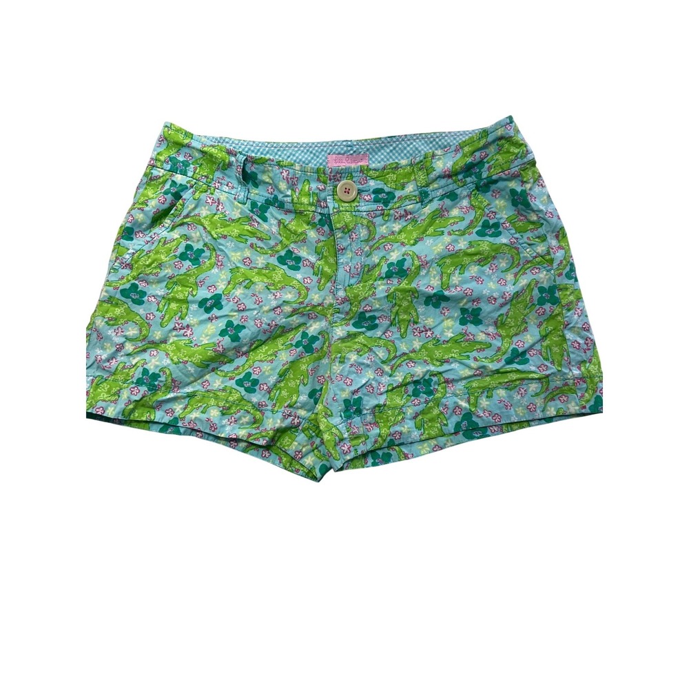 Lilly Pulitzer Callahan Shorts Blue Green Alligator Floral Print Womens Size 8